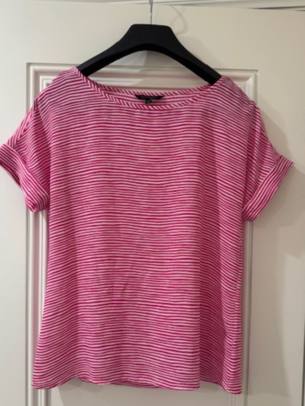 NWT from Banana Republic- Pink and White Striped cuffed-sleeve shirt, Med, $78